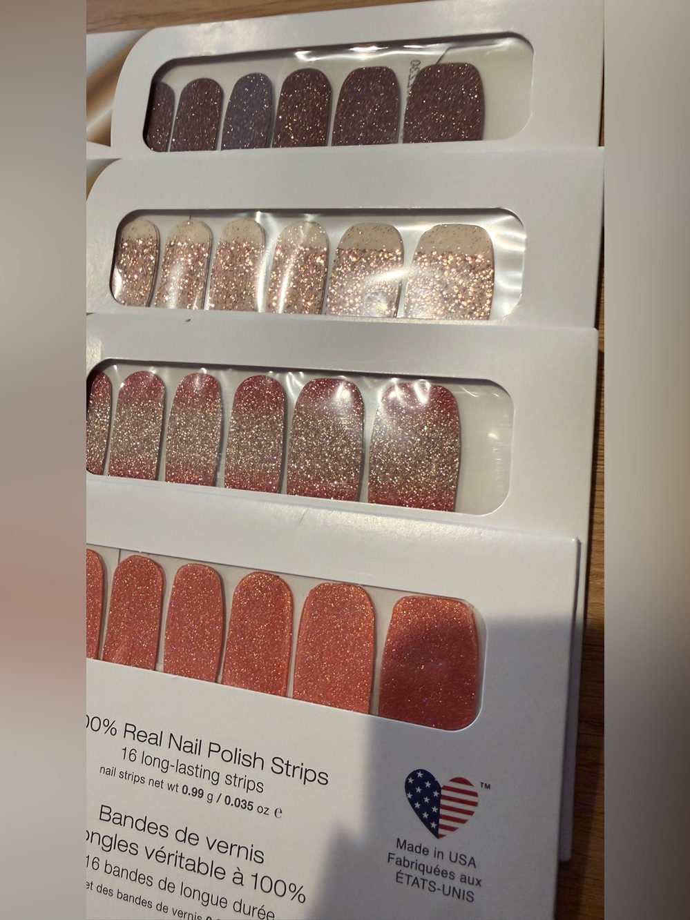 4 Color Street Glitter Nail Strips in Rose Gold, Coral & Champagne - Picture 2 of 8